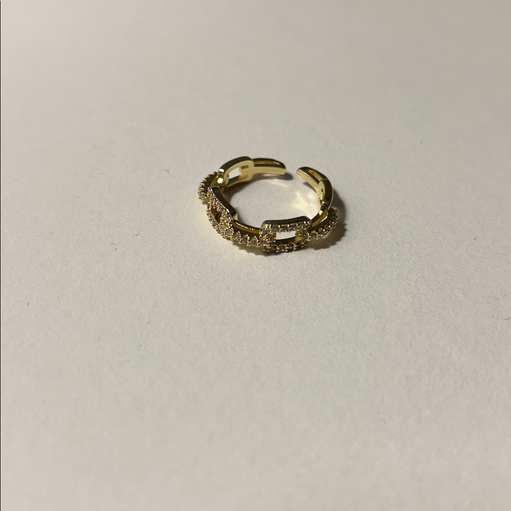 Gold Tone Adjustable Ring with Crystal Accents